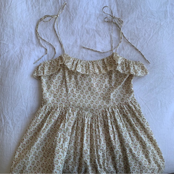 Doen Wendelin Cotton Ruffle Tie Bow Strap Midi Dress Spring Elderberry Floral - Picture 9 of 14